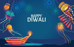 Happy Diwali Background Concept with Lantern and Fireworks vector