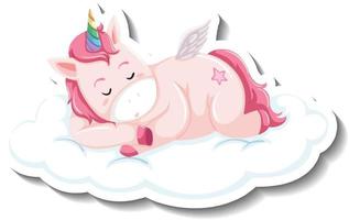 Lindo unicornio durmiendo en la nube sobre fondo blanco. vector