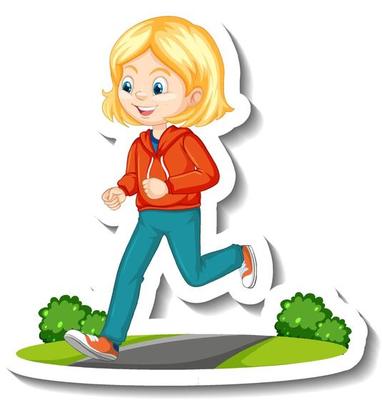 A girl jogging cartoon character sticker