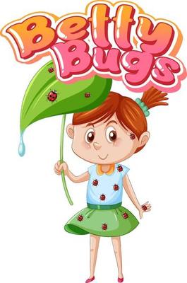 Betty Bugs logo text design with ladybugs perched on girl's body