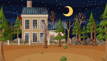 Scene with abandoned house in the dark forest vector