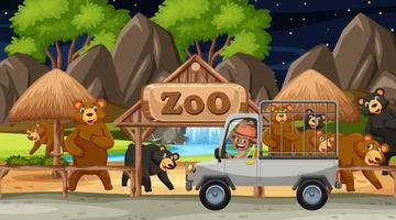 Zoo concept with wild bear group in the cage car vector