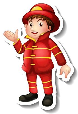 Sticker design with a fireman cartoon character