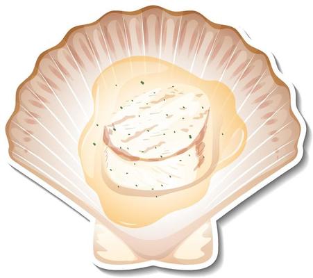 Scallop seafood sticker on white background