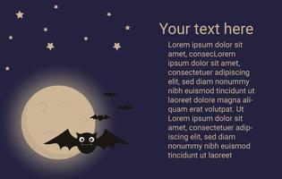 Halloween background with moon, bat and stars. vector