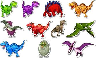 conjunto de pegatinas con diferentes tipos de dinosaurios personajes de dibujos animados vector