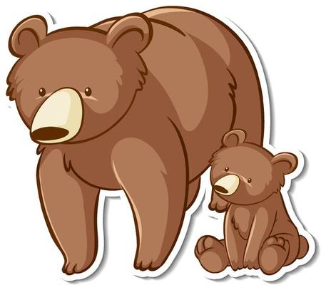 Grizzly bear mom and baby cartoon sticker
