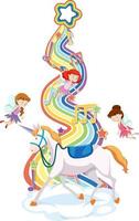 Unicorn and many fairies on the cloud with rainbow vector