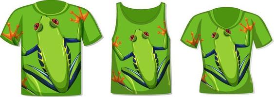 Different types of tops with green frog pattern vector