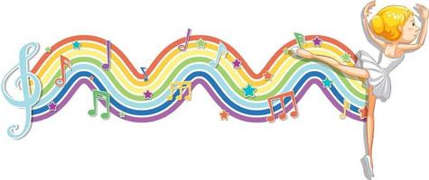 Ballerina with melody symbols on rainbow wave vector