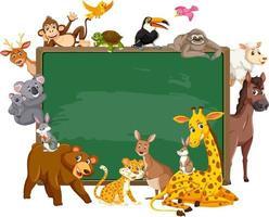 Empty blackboard with various wild animals vector