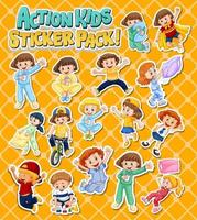 Set of stickers design with kids doing different activities vector