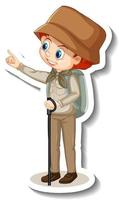 Boy in safari outfit cartoon character sticker vector