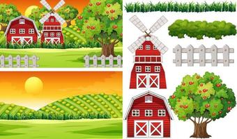 Farm element set isolated with farm scence vector