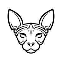 Black and white line art of Sphynx cat head vector