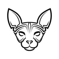 arte lineal en blanco y negro de la cabeza del gato sphynx vector