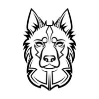 arte lineal en blanco y negro de la cabeza del perro pastor alemán. vector
