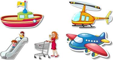 Random stickers with transportable vehicle objects vector