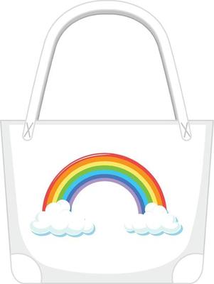 A white handbag with rainbow pattern