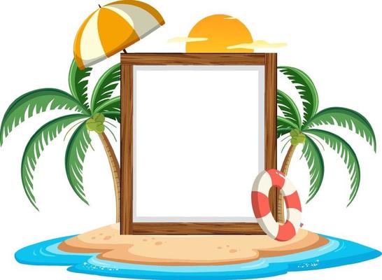 Empty banner template with summer beach element isolated