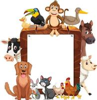 Empty wooden frame with various wild animals vector