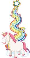 Unicorn standing on the cloud with rainbow on white background vector