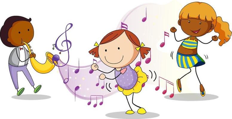 Musical melody symbols with many doodle kids cartoon character