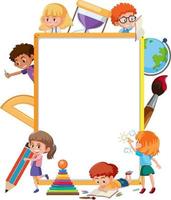 Empty board with many school kids cartoon character vector