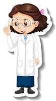 Cartoon character sticker with a girl in science gown vector