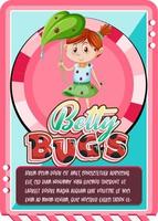 plantilla de tarjeta de juego de personajes con word betty bugs vector