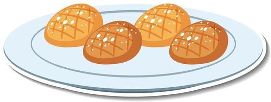 Breads on plate sticker on white background vector