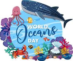 World Ocean Day banner with many different sea animals vector