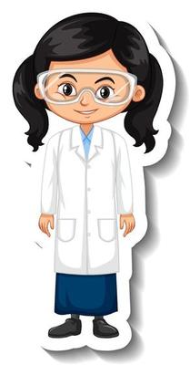 Cartoon character sticker with a girl in science gown