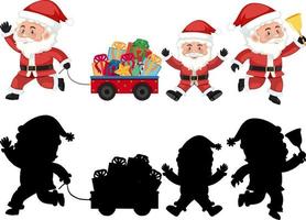 Set of Santa Claus cartoon character with silhouette vector