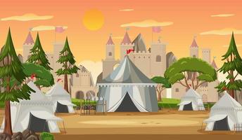 Military medieval camp with tents and castle vector