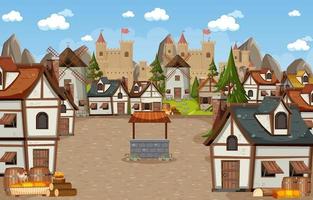 Medieval town scene with castle background vector