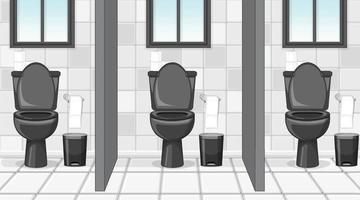 Escena vacía con baño público con cubículos. vector