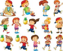 Children doing different activities cartoon character set vector