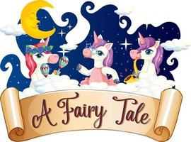 A Fairy Tale font logo with many unicorns dancing on a cloud vector