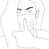 coloring pages - people with mask character illustrations vector