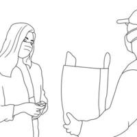 Coloring pages - illustration of people with mask, flat Vector