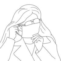 Coloring pages - illustration of people with mask, flat Vector