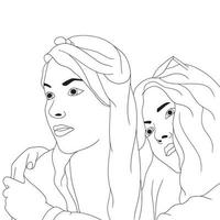 coloring pages - two girls in a cute pose, happy moments friendship,