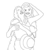 Coloring Pages - two girls having a happy time, best friends forever, vector