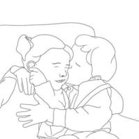 Coloring Pages-cute kids lovely bonding, small babies sitting on sofa, vector