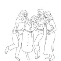 páginas para colorear - un grupo de la niña cogidos de la mano y bailando, vector