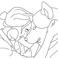 Coloring Pages - a cute woman having special time with her pet dog, vector