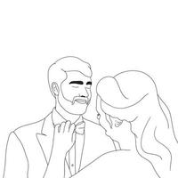 coloring pages long hair women adjusting men's bow tie, vector