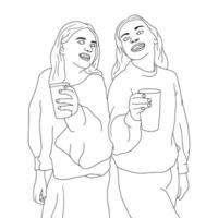 Coloring Pages - two teen girls having a cold drink vector