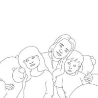 Coloring Pages - cute kids on the sofa with stuffed toys, vector